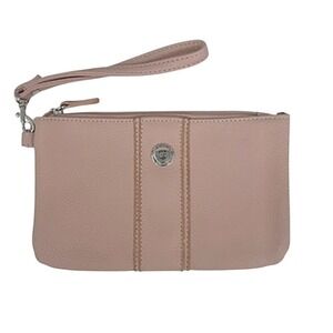 Stone Mountain Pink Pebble Leather Double Zip Closure Large Womens Wallet Clutch